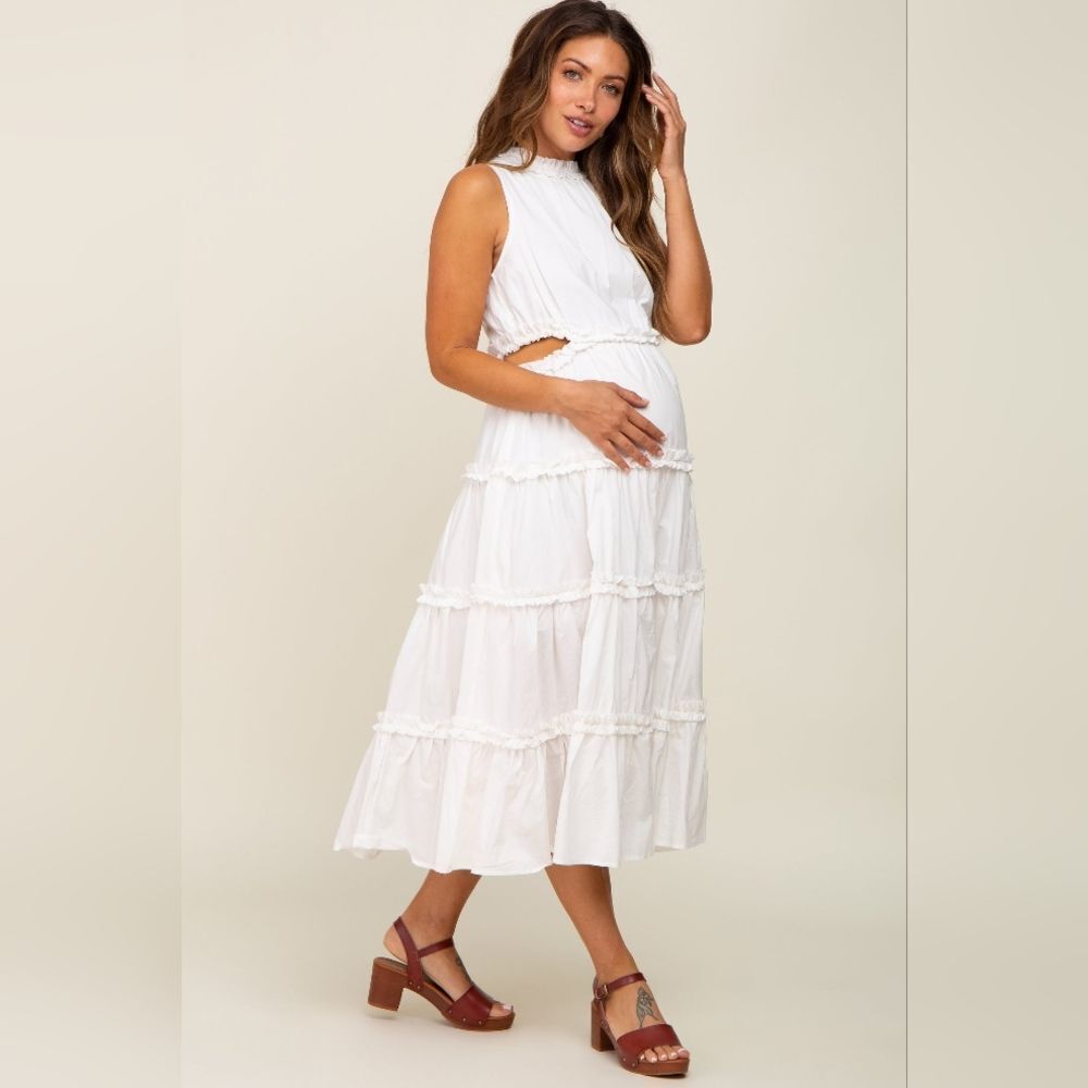 Pinkblush White Sleeveless Midi cutout Dress